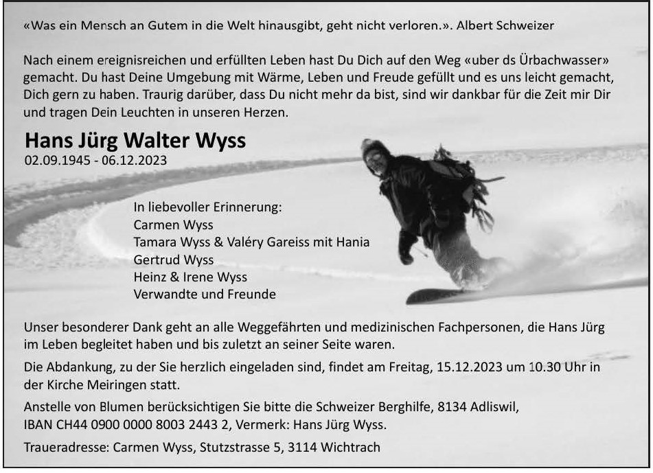 Todesfall Hans Jürg Walter Wyss Todesfall Hans Jürg Walter Wyss